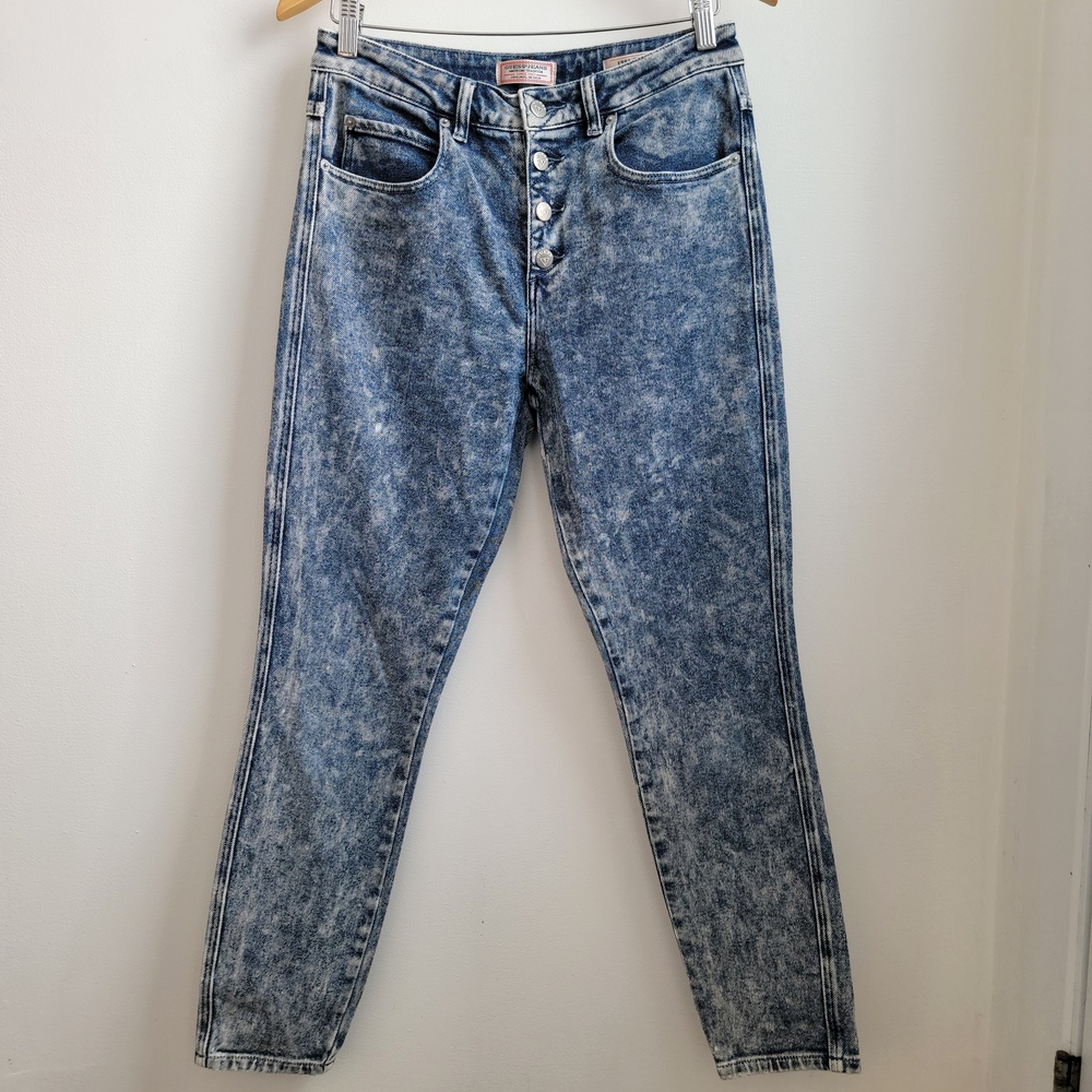 Guess 1981 Skinny Women's Acid-Wash Blue Straight-Leg Jeans Size 29